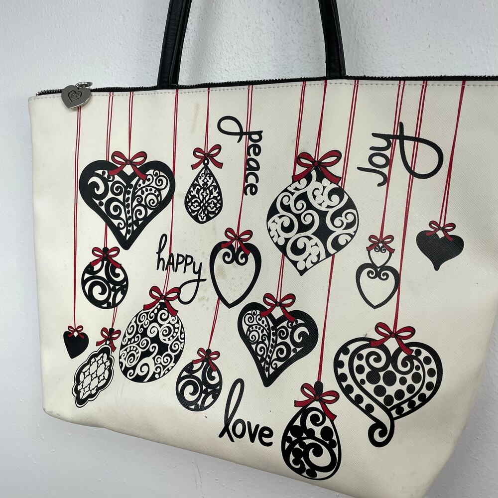 Brighton Holiday Tote Large White Bag w/ Heart Charm Ornaments Peace, Joy, Love - Picture 6 of 8